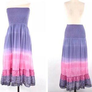 Free People Soft Purple and Pink Tie-Dye Smocked Strapless Dress/Maxi Skirt (M)